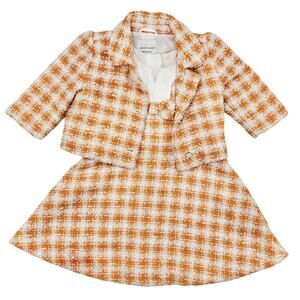 Janie and Jack Orange & White Plaid Boucle Tweed 2 Piece Dress Set Girl's 2T